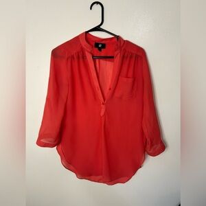 IZ Byer Hot Pink Sheer Button Up Blouse Size Small